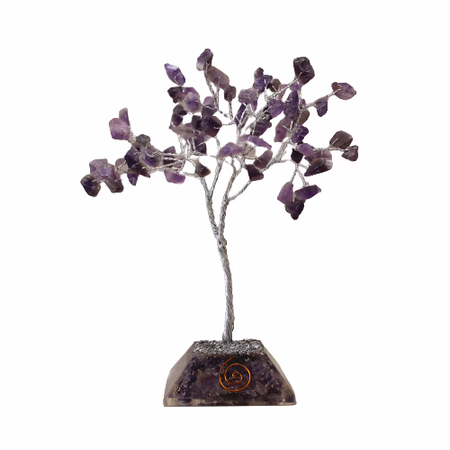 Gemstone Tree med Organitt Base - 80 Stein - Ametyst