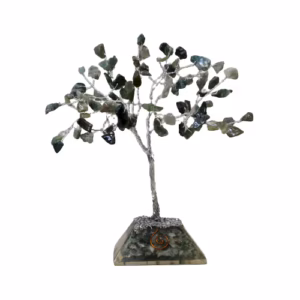 Arbre Pierres Fines avec Base en Orgonite - 80 Pierres - Agate Mousse