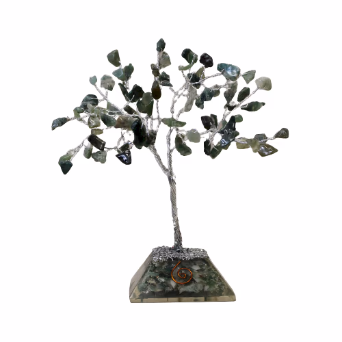 Arbre Pierres Fines avec Base en Orgonite - 80 Pierres - Agate Mousse