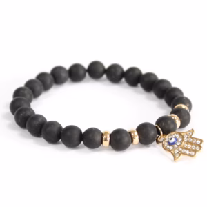 Hamsa / Ágata Negra - Pulsera de Piedras Preciosas