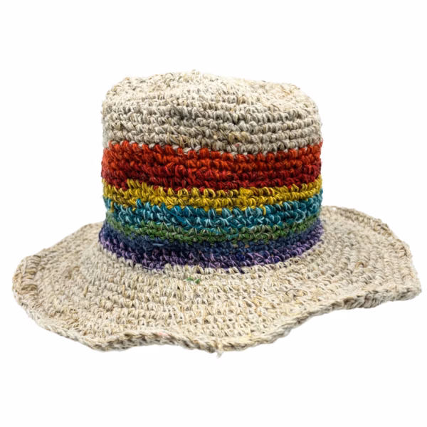 Handstickad Festivalhatt av Hampa & Bomull - Regnbåge
