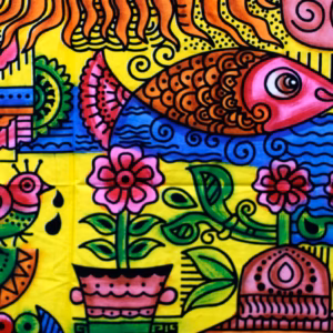 Handbrushed Cotton Wall Art - Sun