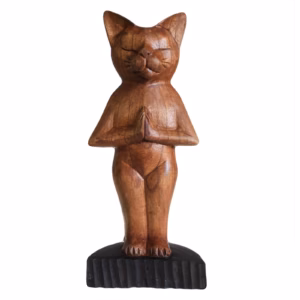 Handcarved Yoga Cat - Standing