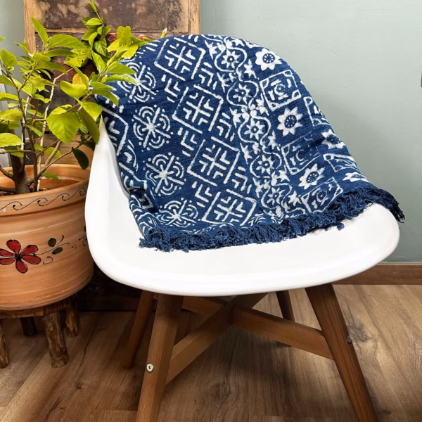 Handgjord Indigo-Pläd - Desi Ränder - 170x120cm