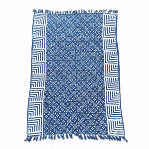 Jeté de Canapé/Lit Indigo Fait Main - 170x120cm - Carreaux Kasba