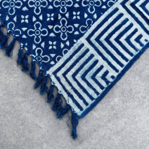 Jeté de Canapé/Lit Indigo Fait Main - 170x120cm - Carreaux Kasba
