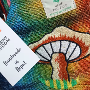Sac de Fête avec Champignons Brodés en Chanvre - Champignons Orange