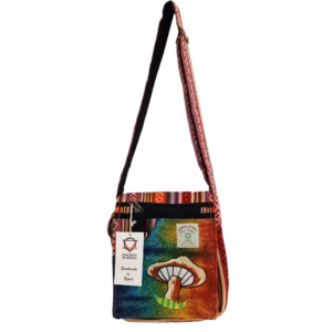 Sac de Fête avec Champignons Brodés en Chanvre - Champignons Orange