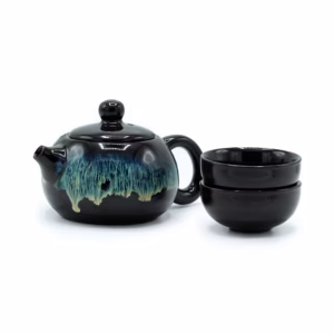 Set de Tetera - Esmaltado Negro - Tetera & Dos Tazas