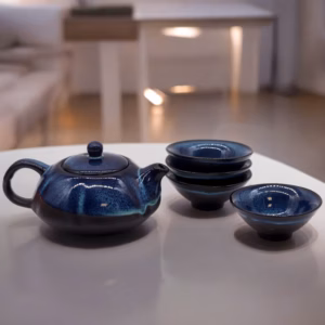 BlåÖrttekanna Set - Tekanna & Fyra Koppar