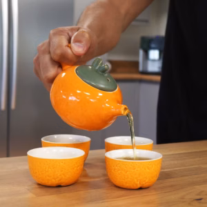 Herbal Orange Teekannen - Set - Kanne und Vier Tassen