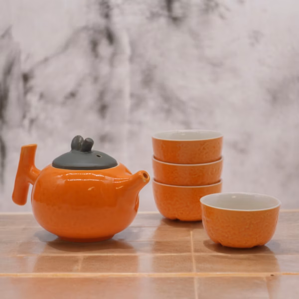 Set de Théière Orange - Pot & Quatre Tasses