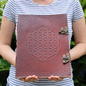 Carnet en Cuir - Fleur de Vie - Très Grand