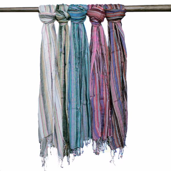 Indian Boho Scarves - 50x180cm - Random Colours With Gold Thread