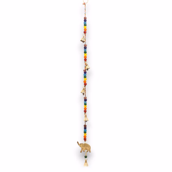 Carillón Indio - Elefante de Latón con Cuentas de Chakra - 53cm