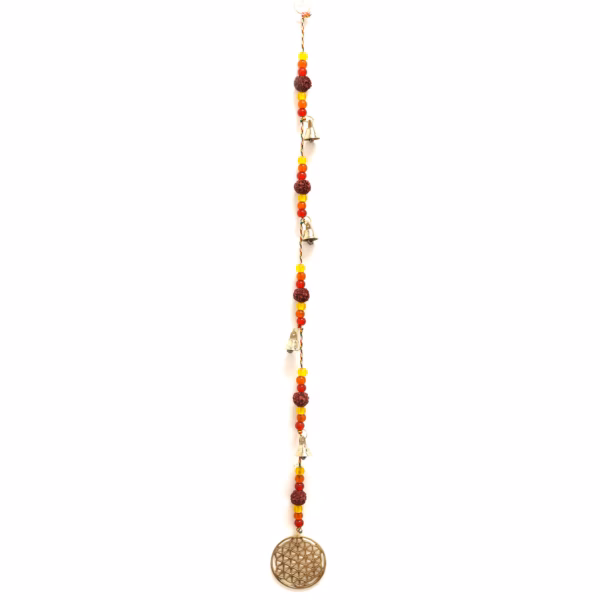Indian Chimes - Brass Flower of Life with Rudraksha Beads String Bells - 6x63cm
