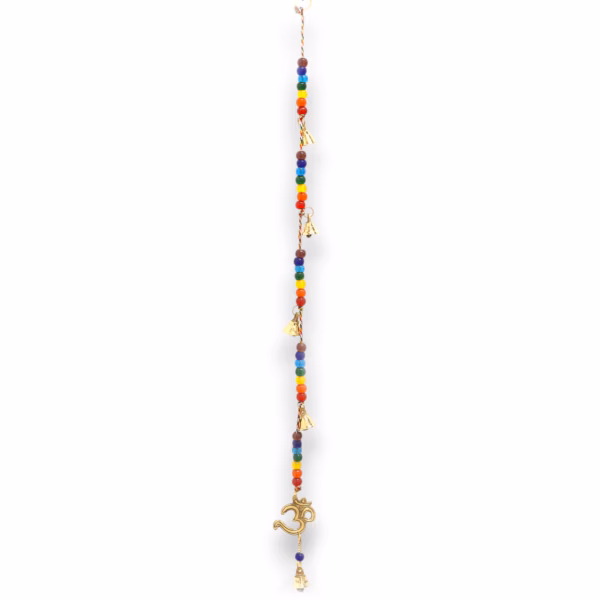 Indisches Glockenspiel - Messing OM mit Chakra - Perlen - Glockenschnur - 53cm