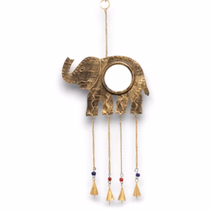 Indisk Vindspil - Elephant Stor Mirror 4 Bells - 24x60cm