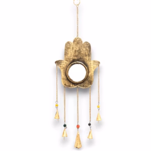 Indisk Vindspil - Hamsa Stor Mirror 5 Bells - 19x65cm