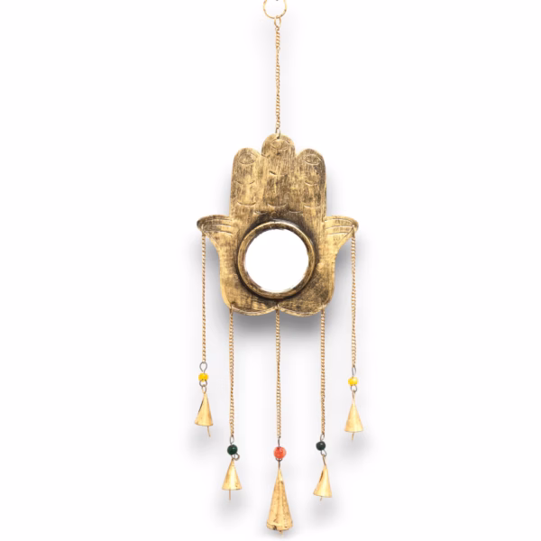 Indisches Glockenspiel - Hamsa Spiegel - 5 Glöckchen - Groß