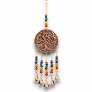 Indisk Vindspill - Livets Tre m/ Chakraperler - 5 Bjeller - 10x36cm