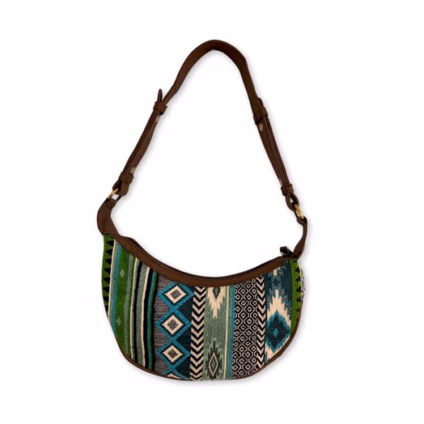 Jacquard Hobo Bag - Bold Greens - Brown Strap