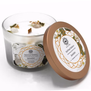 Bougie au Jasmin avec Pierre Fine Quartz Cristallin - Equilibre Spirituel