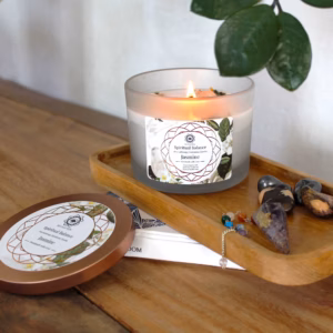 Bougie au Jasmin avec Pierre Fine Quartz Cristallin - Equilibre Spirituel