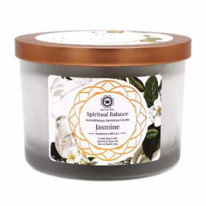 Bougie au Jasmin avec Pierre Fine Quartz Cristallin - Equilibre Spirituel
