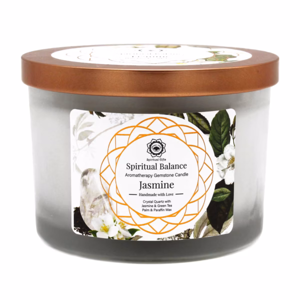 Bougie au Jasmin avec Pierre Fine Quartz Cristallin - Equilibre Spirituel