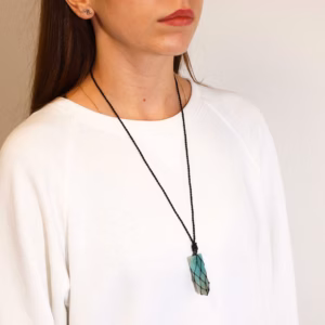 Colgante de Punta Plana con Piedras Preciosas Entrelazada - Amazonita