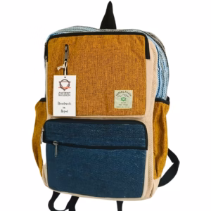 Boxy Hemp Backpack - Teal & Tumeric - Large