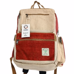 Boxy Hemp Backpack - Wine & Cream - Large