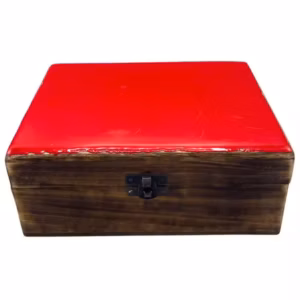 Ceramic Glazed Wood Box - Red - Large