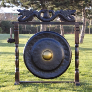 Meditationsgong auf Antikem Braunem Ständer - 80cm - Schwarz - Groß
