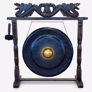 Meditationsgong auf Antikem Braunem Ständer - 80cm - Schwarz - Groß