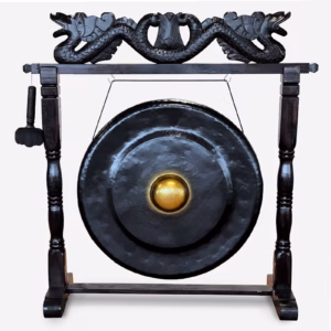 Meditationsgong auf Antikem Braunem Ständer - 80cm - Schwarz - Groß