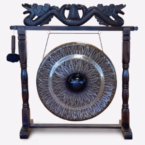 Gong sur Pied Antique Marron - Noir - Motif - Grand