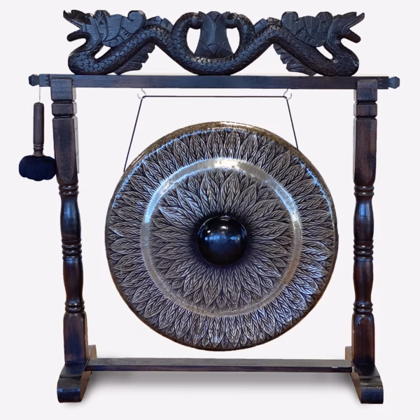 Gong sur Pied Antique Marron - Noir - Motif - Grand