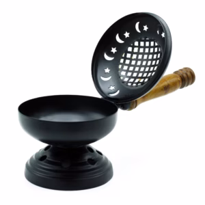 Iron Censer on Stand Incense Burner - Gold Detail - Large