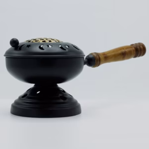 Iron Censer on Stand Incense Burner - Gold Detail - Large
