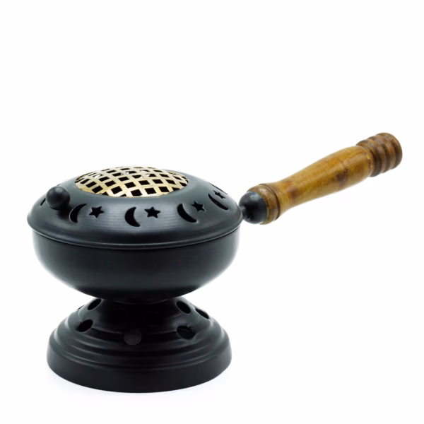 Iron Censer on Stand Incense Burner - Gold Detail - Large