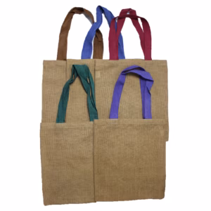 Totebag i Jute - Håndtag i Rød Farve - Stor