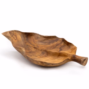 Cuenco de Frutas de Madera de Teak en Forma de Hoja Grande