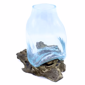 Mundgeblasene Glasvase - Terrarientopf auf Holz - Groß