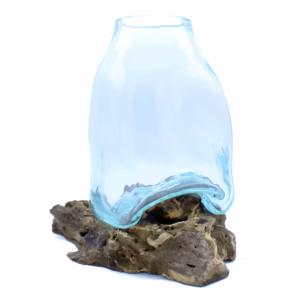 Mundgeblasene Glasvase - Terrarientopf auf Holz - Groß