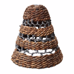 Lampskärm av bananblad och abu-abu raffia - stor - H:36xD:34cm