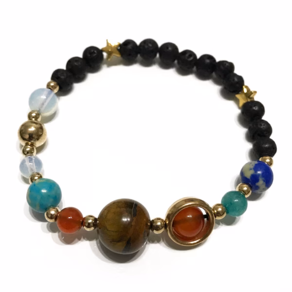 Armband - Lava Stein - Gold Sonnensystem