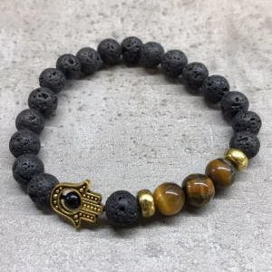 Armbånd av Lavastein - Hamsa Tigerøye