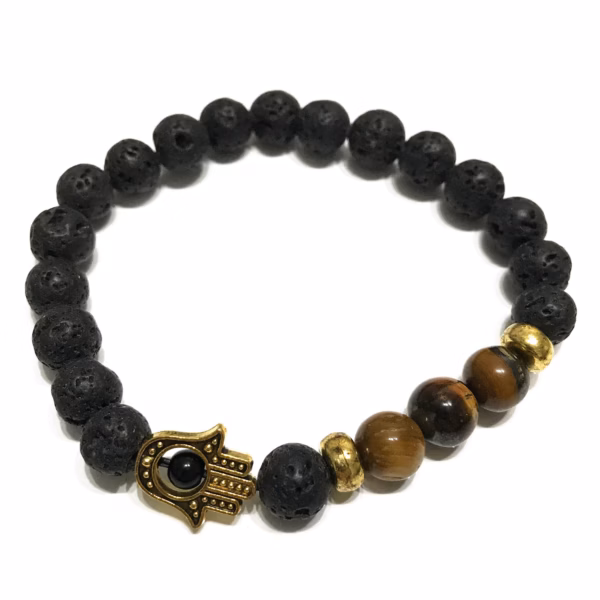 Armbånd av Lavastein - Hamsa Tigerøye
